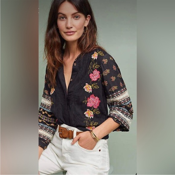 Anthropologie Tops - Akemi and Kin Anthropologie Embroidered Black Blouse - 6P